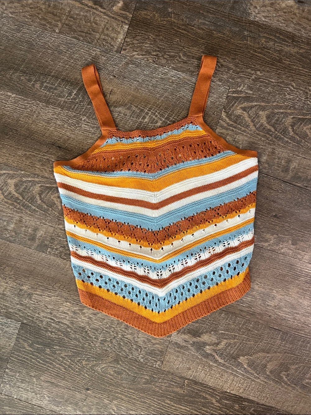 Striped Knit Tank Top - Orange, Blue & White
